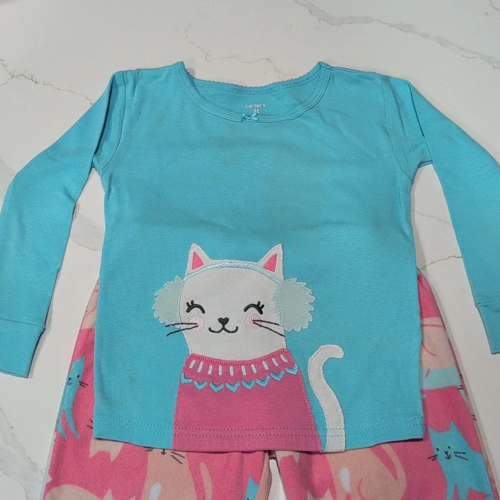 Kids Cat Pajamas Set - Blue and Pink 3T